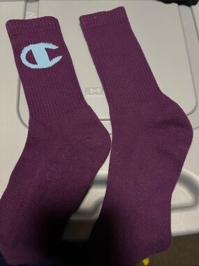 Champion Purple Crew Socks with Light Blue Logo buy one get one 1/2 off